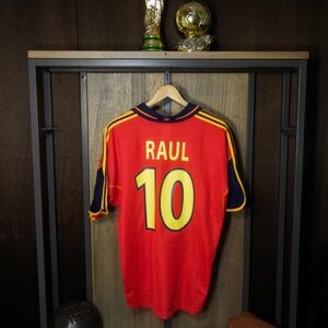 Spain 1999–2002 Home Jersey – Raúl #10 – Large – Red Adidas Shirt MPN: 647200